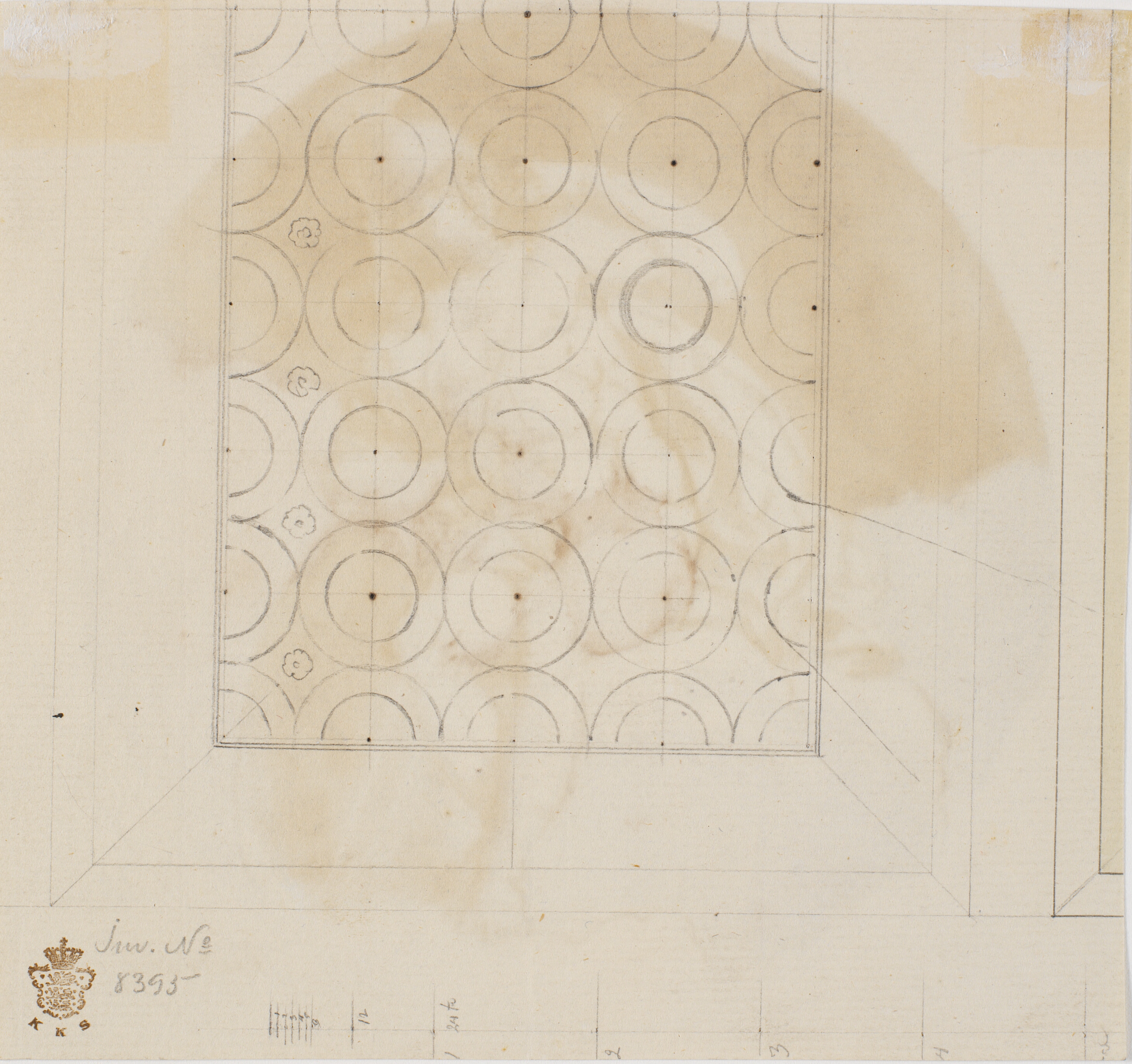 Del af udkast til en loftsdekoration med rosetter